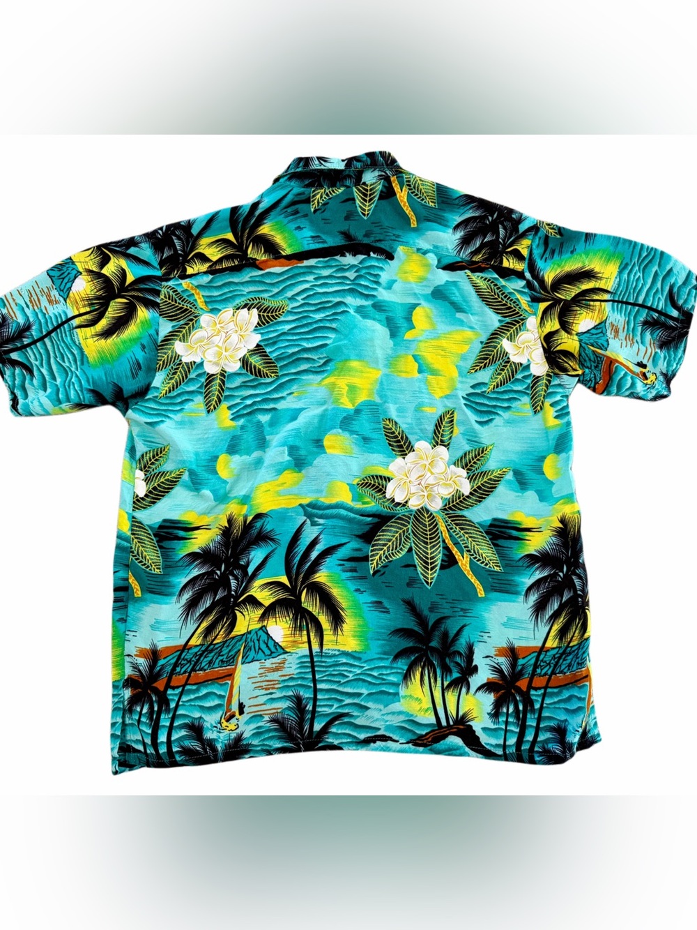 Just Cruising Hawaiian Style Tropical Aloha Shirt Men’s L Turquoise Palm Tree - Picture 2 of 6